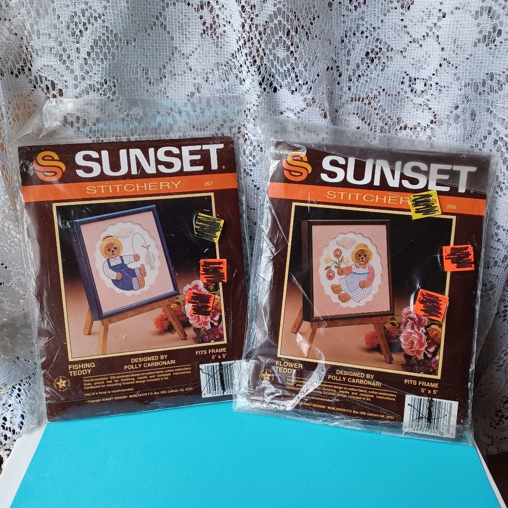 (2) SUNSET STITCHERY CREWEL EMBROIDERY KITS 267 & 266 HAS BEEN OPENED/STARTED